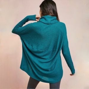 Like New SAT/SUN {Anthro} Teal Cowl Neck Fleece Tunic Sweater Top | Medium Large